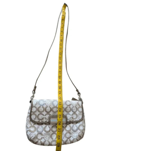 Coach Kristin Op Art Sequin Crossbody Bag Mushroom Taupe White Small Women's OS - Picture 14 of 14